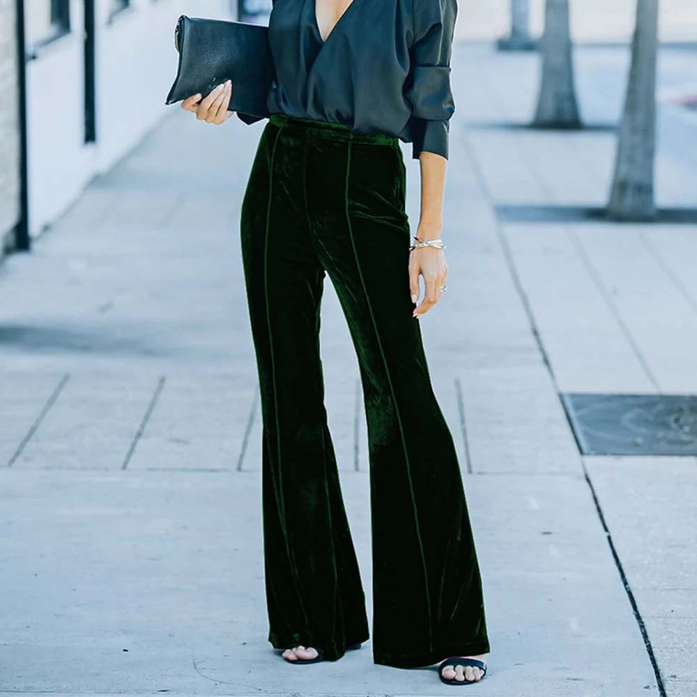 Pantalones acampanados de cintura alta de terciopelo para mujer