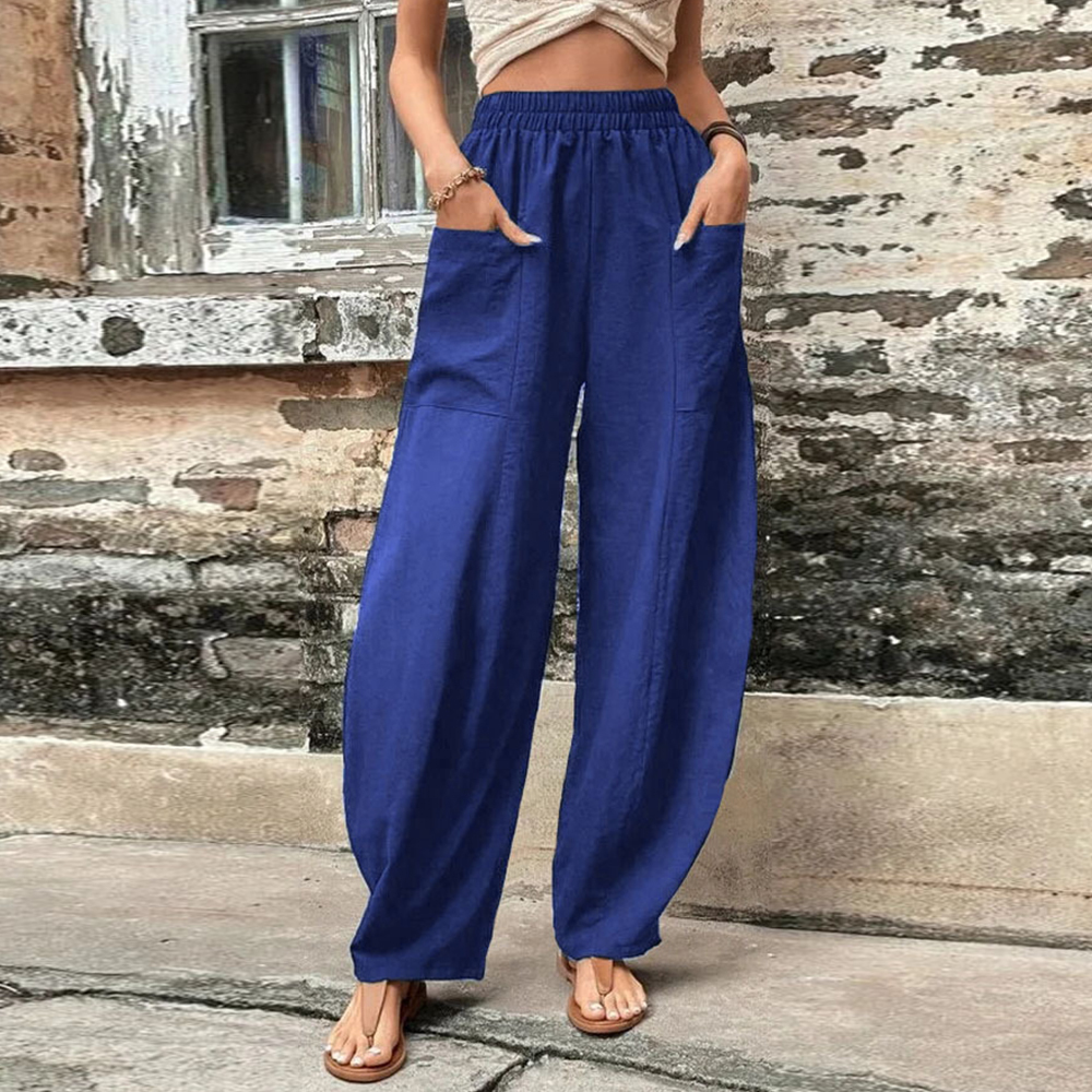 Olivoslindo Pantalones casuales de mujer con bolsillo de color sólido Pantalones elásticos