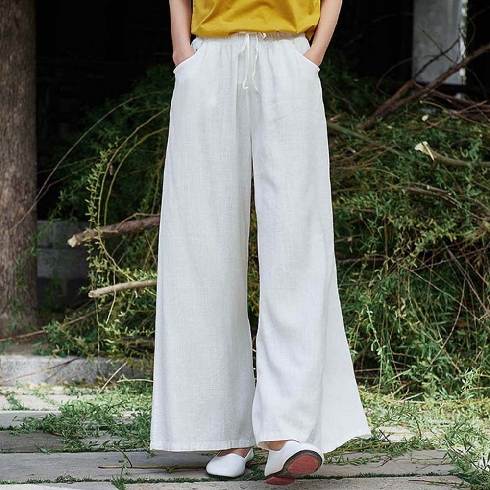 2024 Spring and summer women's retro linen wide-leg pants