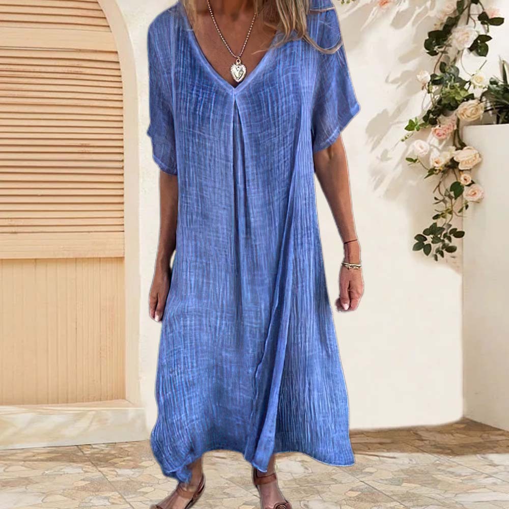 Vestido de playa suelto de algodón y lino de verano para mujer