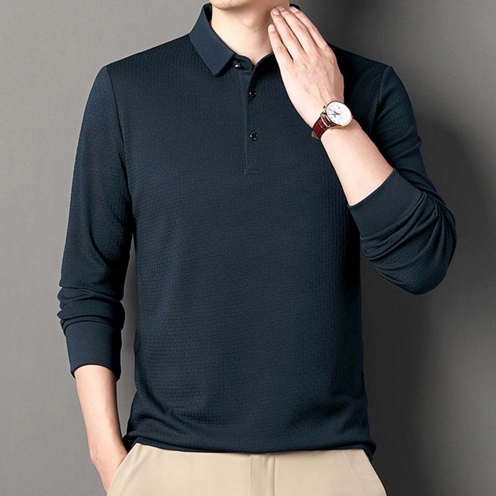 Smiledeer Fashionable Business Men's Long Sleeve Jacquard Polo Shirt
