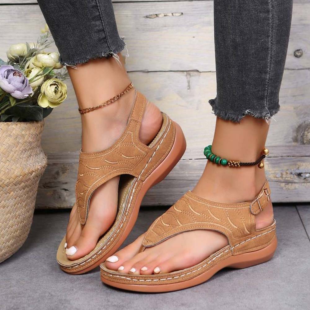 Hojanaranja Sandalias tipo chanclas de cuero suave y ajustable para mujer