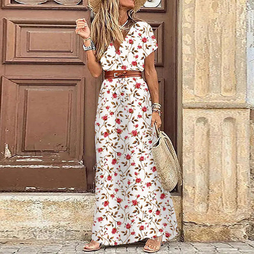 Women Summer V Neck Floral Dress