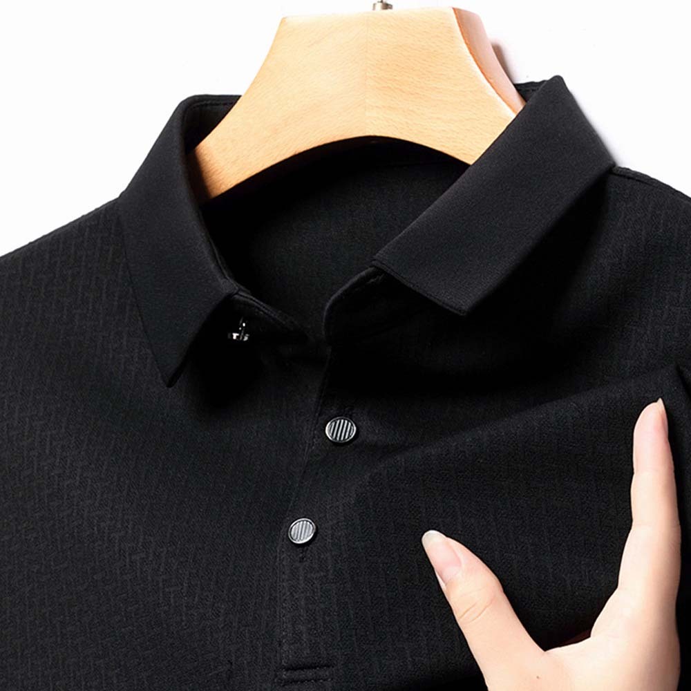 Smiledeer Fashionable Business Men's Long Sleeve Jacquard Polo Shirt
