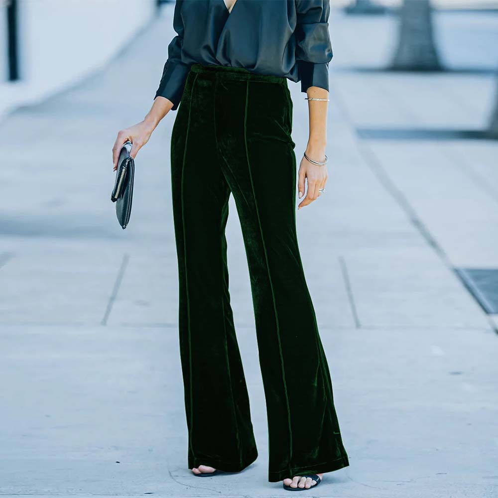Pantalones acampanados de cintura alta de terciopelo para mujer