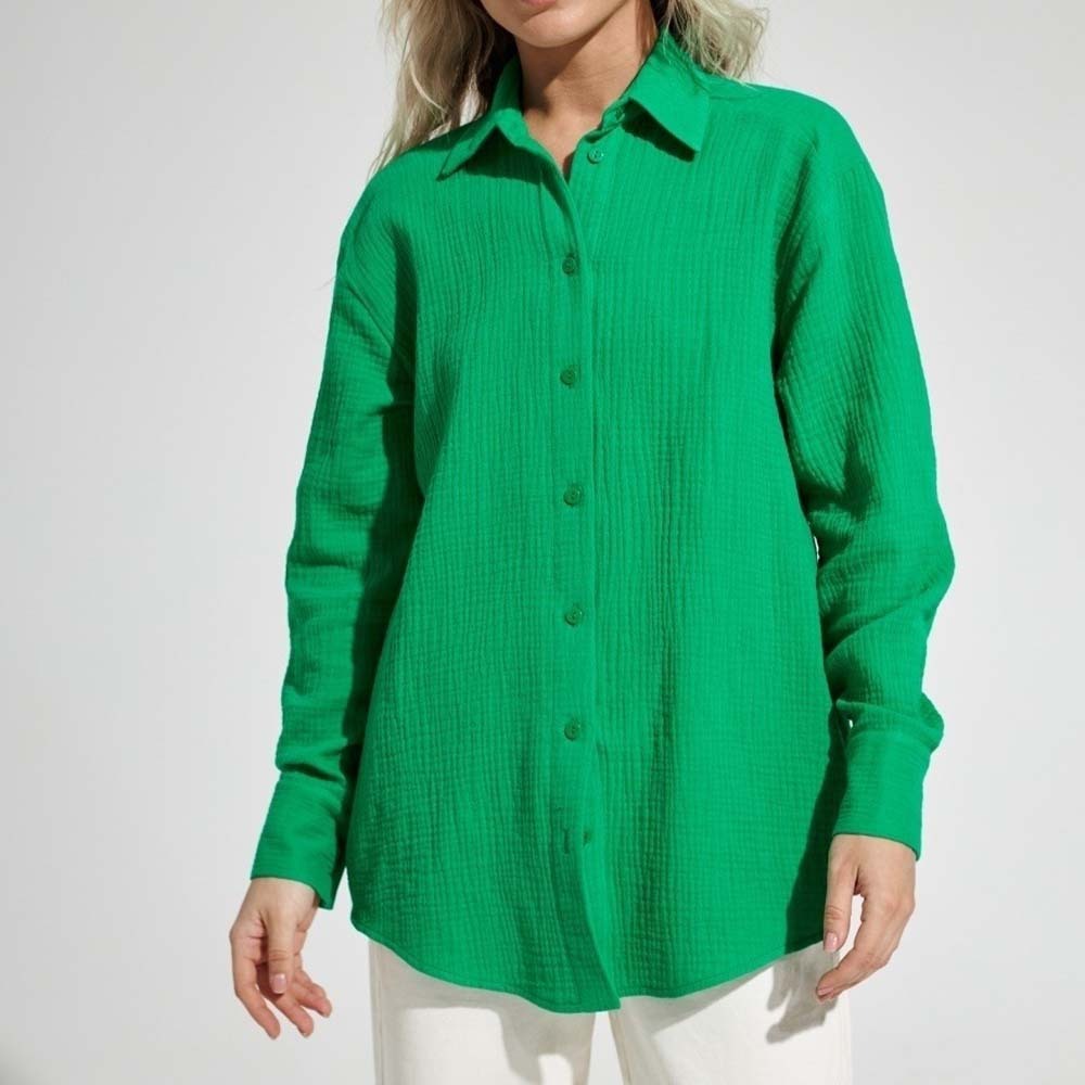 Camisa cómoda de manga larga de algodón para mujer