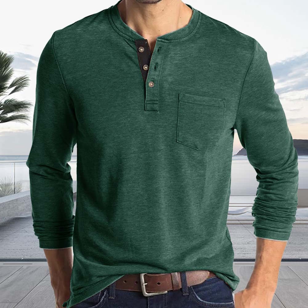 Men's Comfort Henley Neck Long Sleeve Top T-Shirt