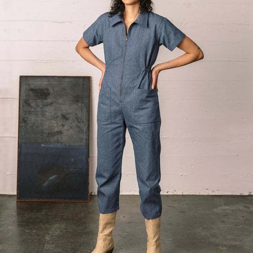 Women's practical multifunctional short-sleeved jumpsuit