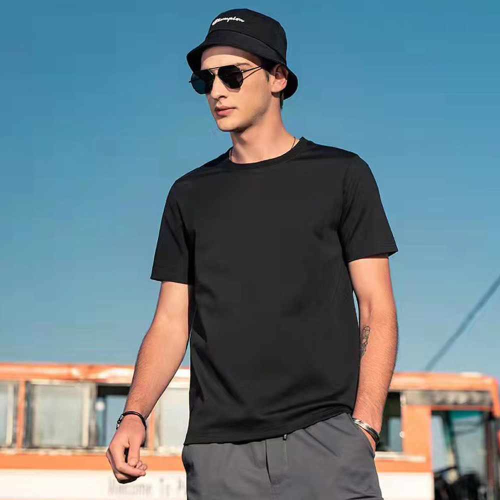 Olivoslindo Camiseta de manga corta con cuello redondo de algodón de seda helada para hombre