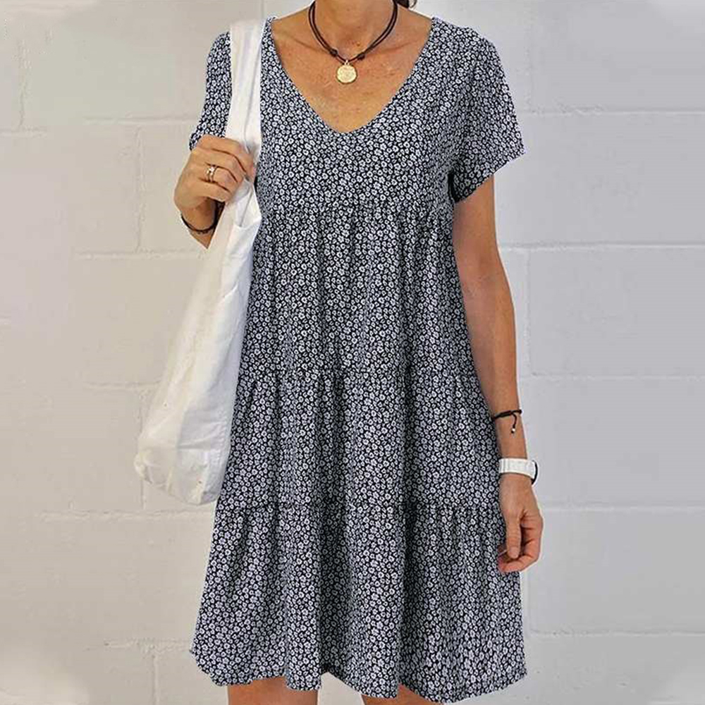 Olivoslindo Vestido floral de manga corta con cuello redondo