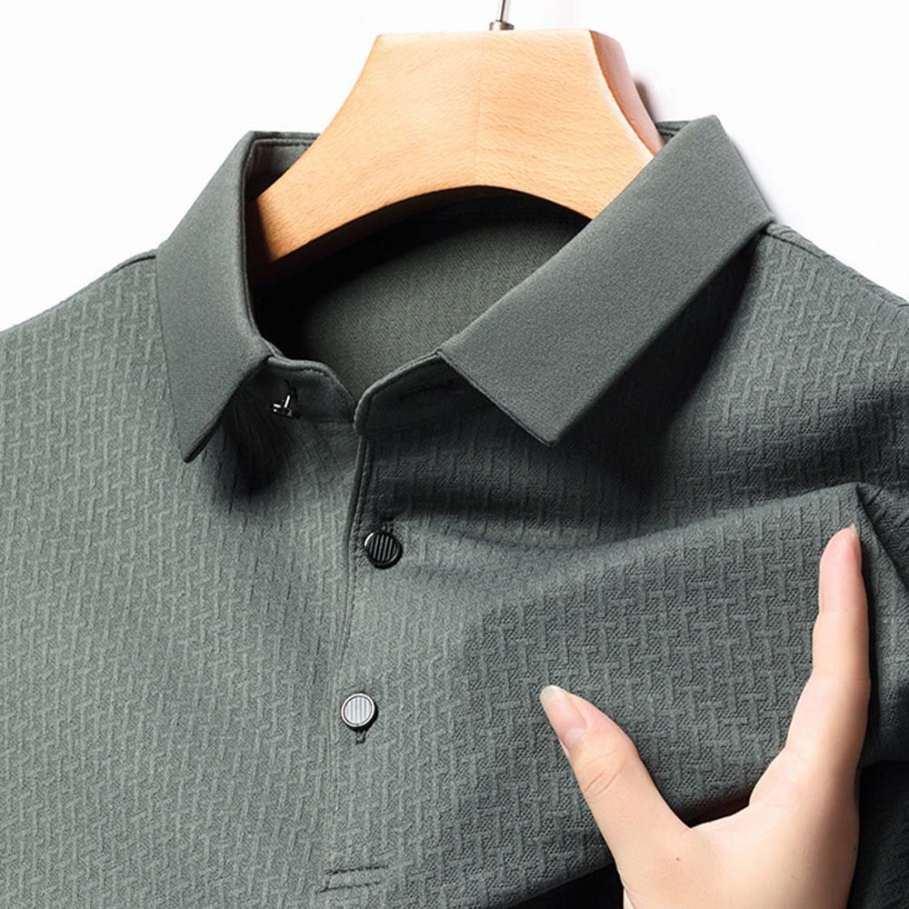 Smiledeer Fashionable Business Men's Long Sleeve Jacquard Polo Shirt