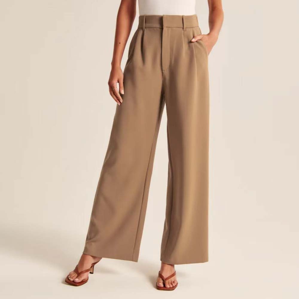 Pantalones anchos de cintura alta para mujer de negocios