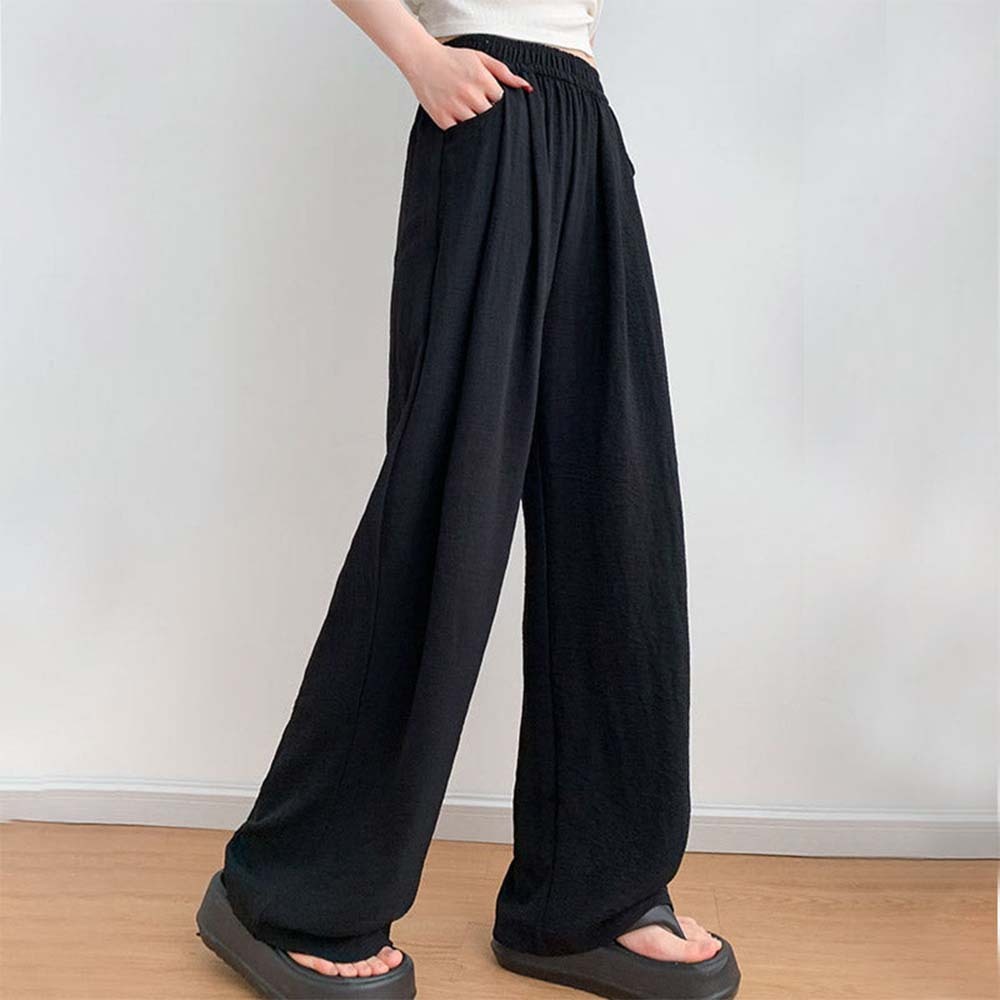 Pantalones de pierna ancha con cintura elástica ligera de verano para mujer