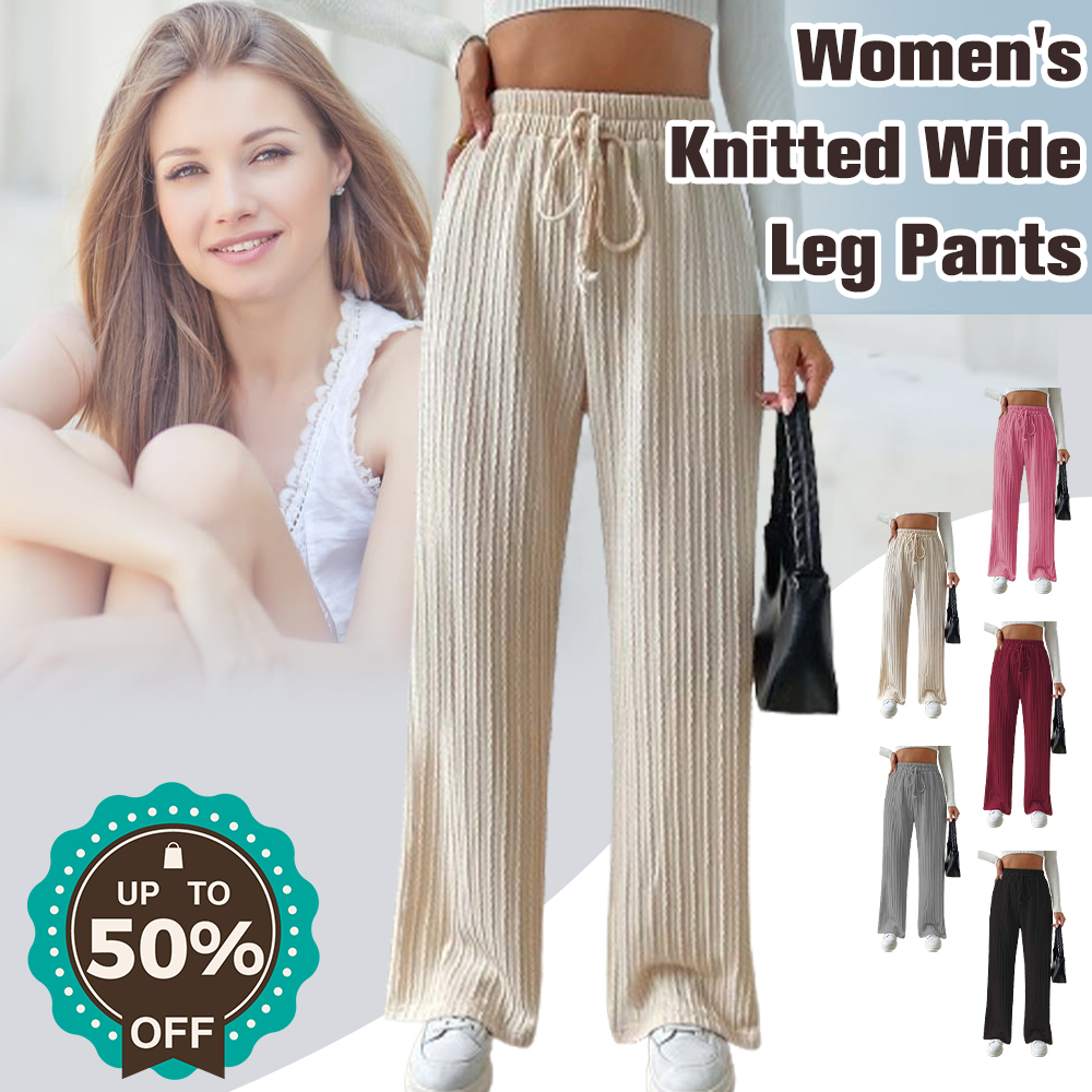 2024 nuevos pantalones de pierna ancha tejidos para mujer