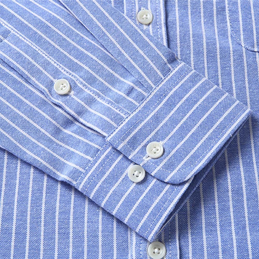 Camisa casual de manga larga a rayas con cuello levantado y talla grande para hombre