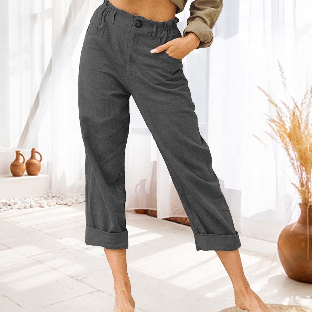 Solid Color Cotton Linen Fashion Loose High Waist Casual Women's Pants