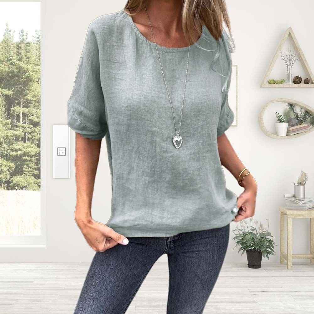 Camisetas de algodón y lino para mujer de verano 2024