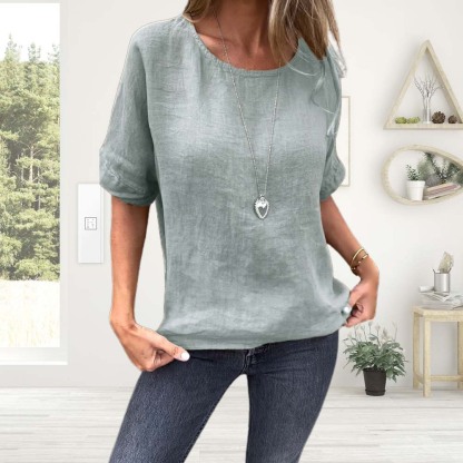 Camisetas de algodón y lino para mujer de verano 2024