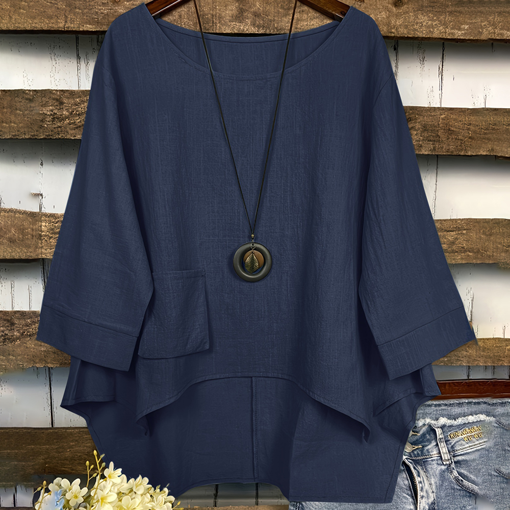 Summer Fashion Round Neck Irregular Pocket T-Shirt for Women