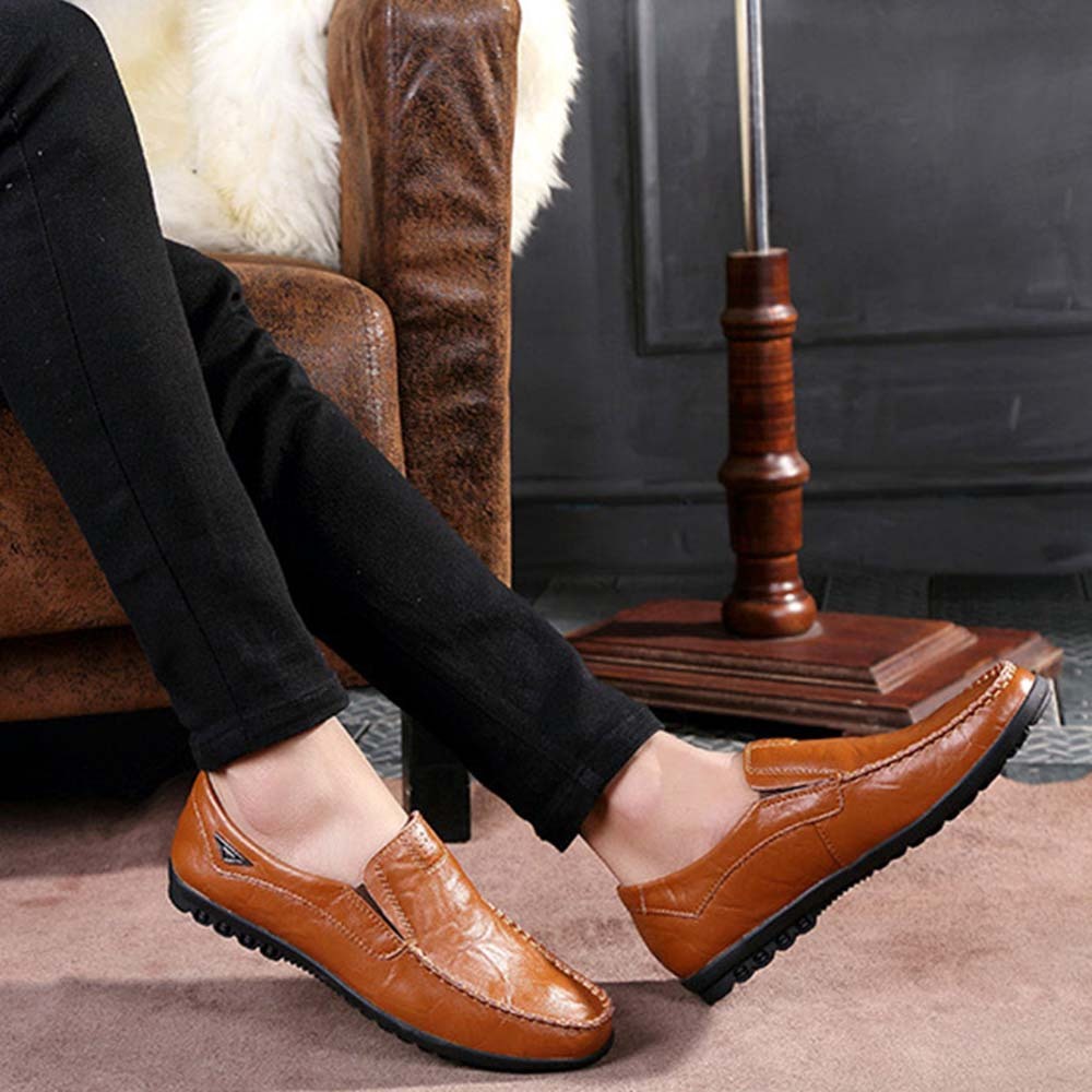 Zapatos casuales de cuero cómodos y sin cordones para hombre