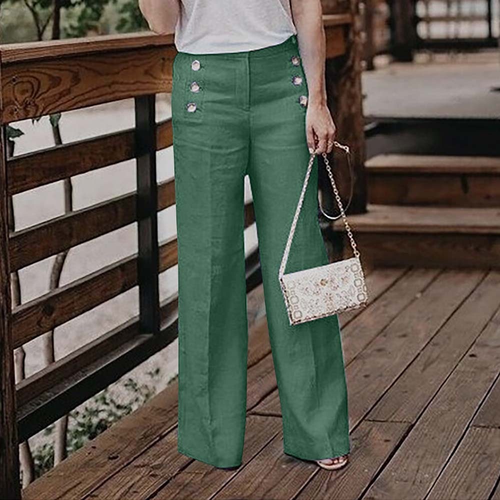 Women's high waist cotton and linen wide leg trousers