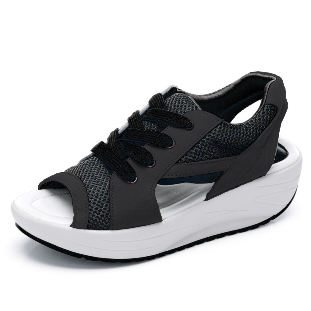 Olivoslindo Sandalias deportivas de malla para mujer con parte inferior gruesa y boca de pescado de verano