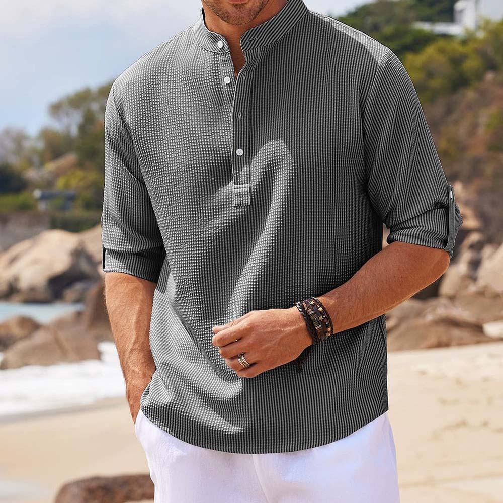 Nueva camisa a cuadros con cuello alto para hombre