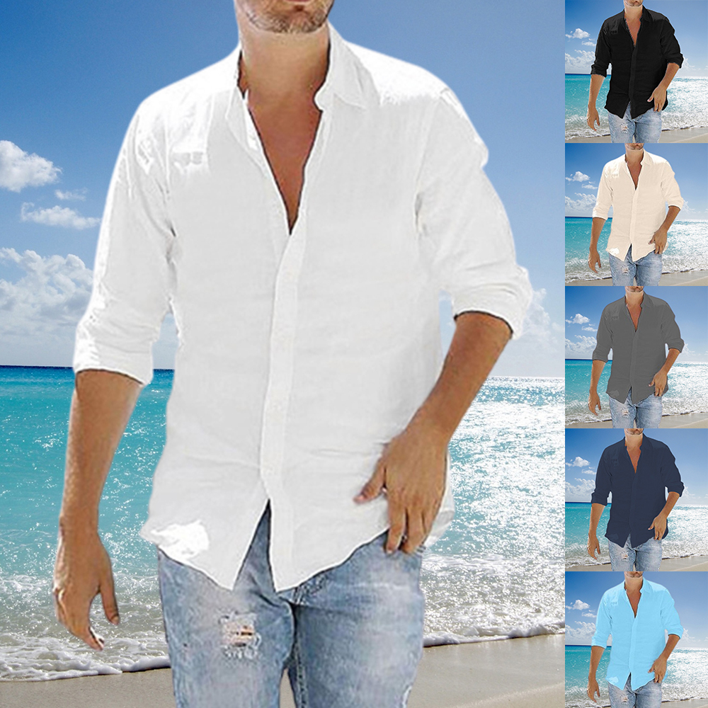 Olivoslindo Camisas sueltas de algodón y lino para hombre