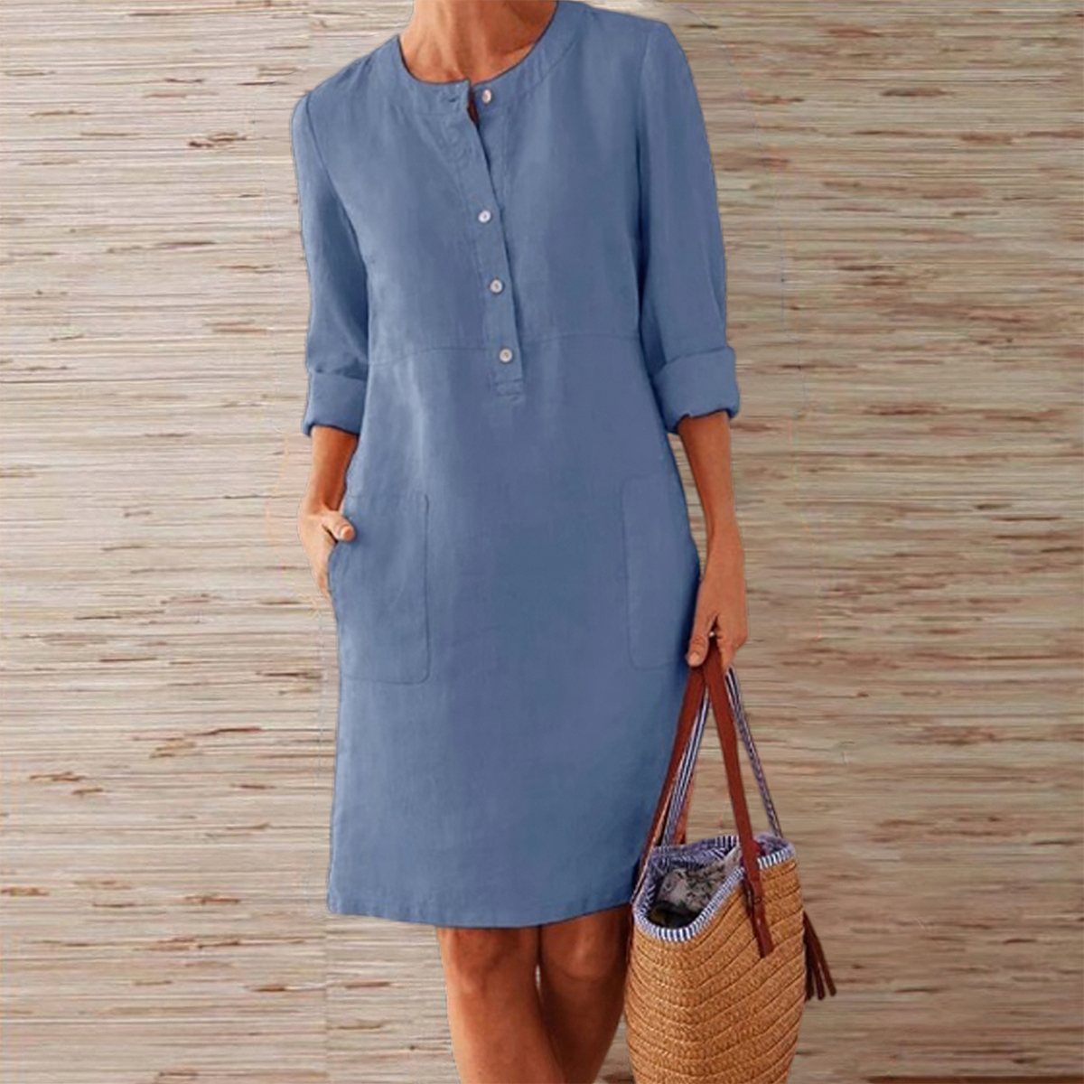Olivoslindo Nuevo vestido monocolor de algodón y lino