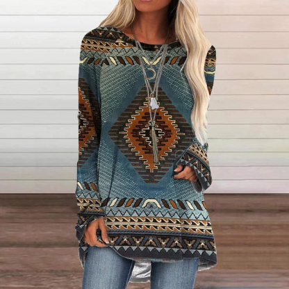 Olivoslindo Camiseta midi étnica de manga larga y cuello redondo