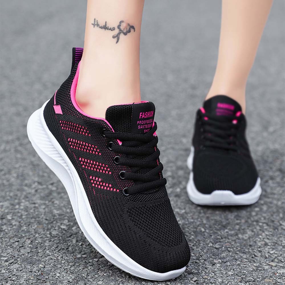 Women's Breathable Flyknit Mesh Casual Lace-up Sneakers