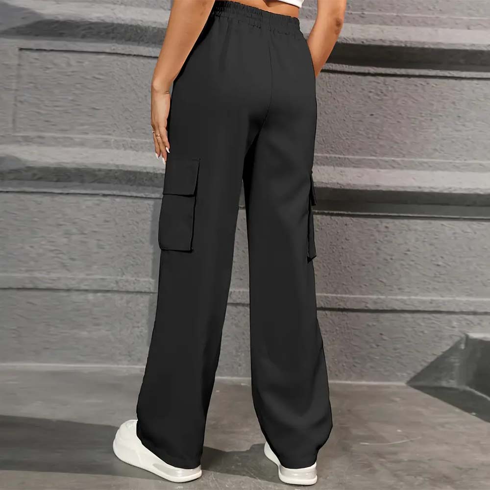 Women's casual high waist pocket straight pants