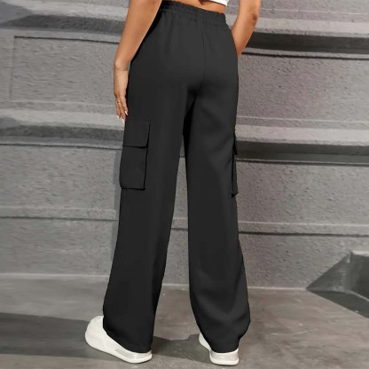 Women's casual high waist pocket straight pants