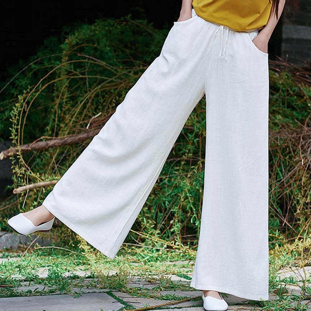 2024 Spring and summer women's retro linen wide-leg pants
