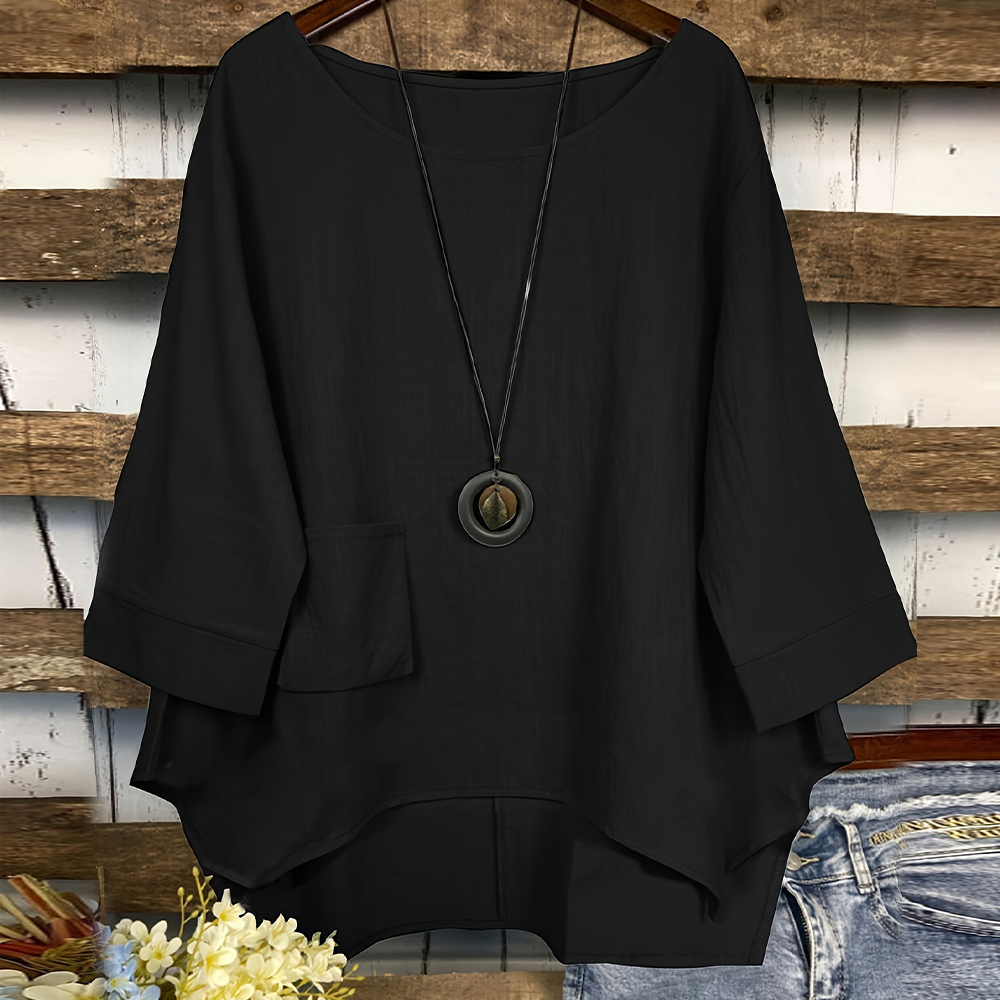 Summer Fashion Round Neck Irregular Pocket T-Shirt for Women