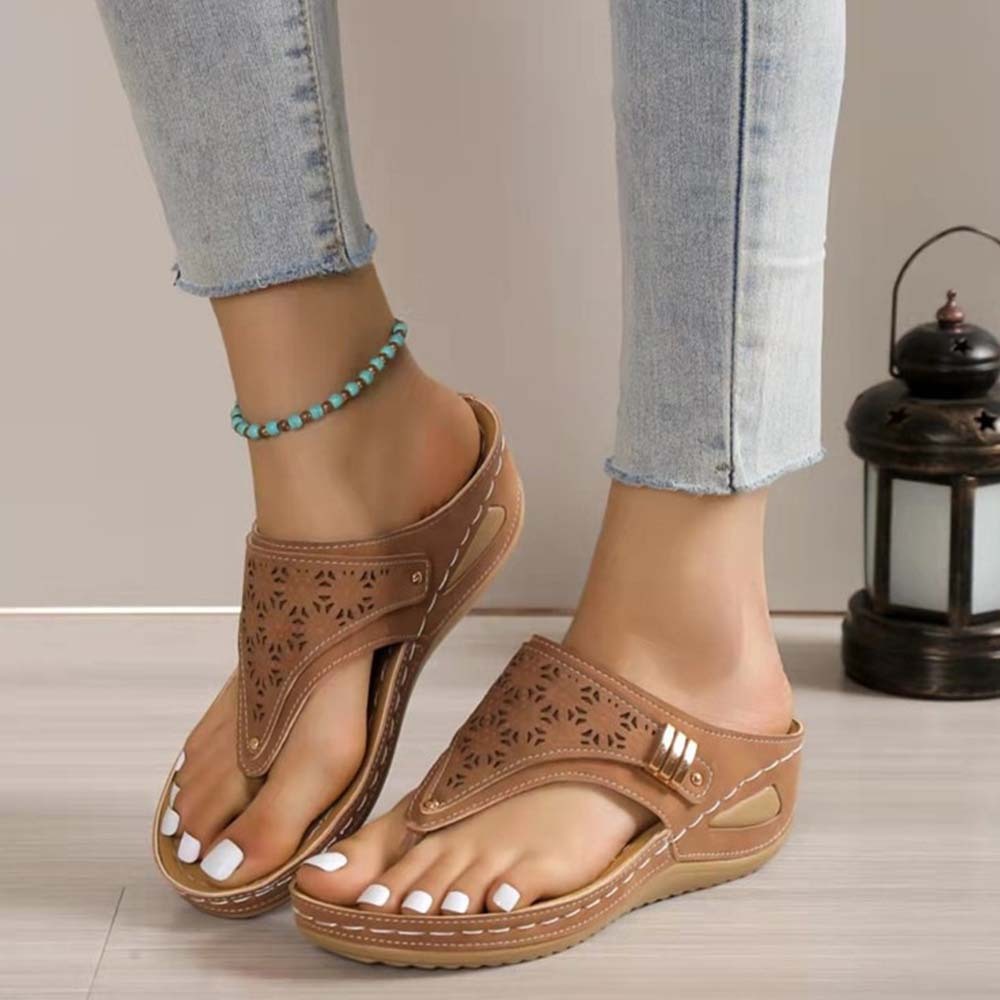 Sandalias de playa con cuña y chanclas retro para mujer