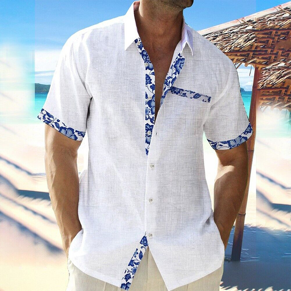 2024 Fashionable Men's Hawaiian Lapel Short Sleeve Shirt