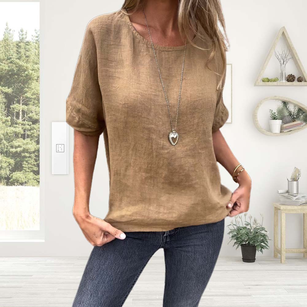 Camisetas de algodón y lino para mujer de verano 2024