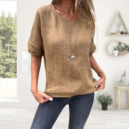 Camisetas de algodón y lino para mujer de verano 2024