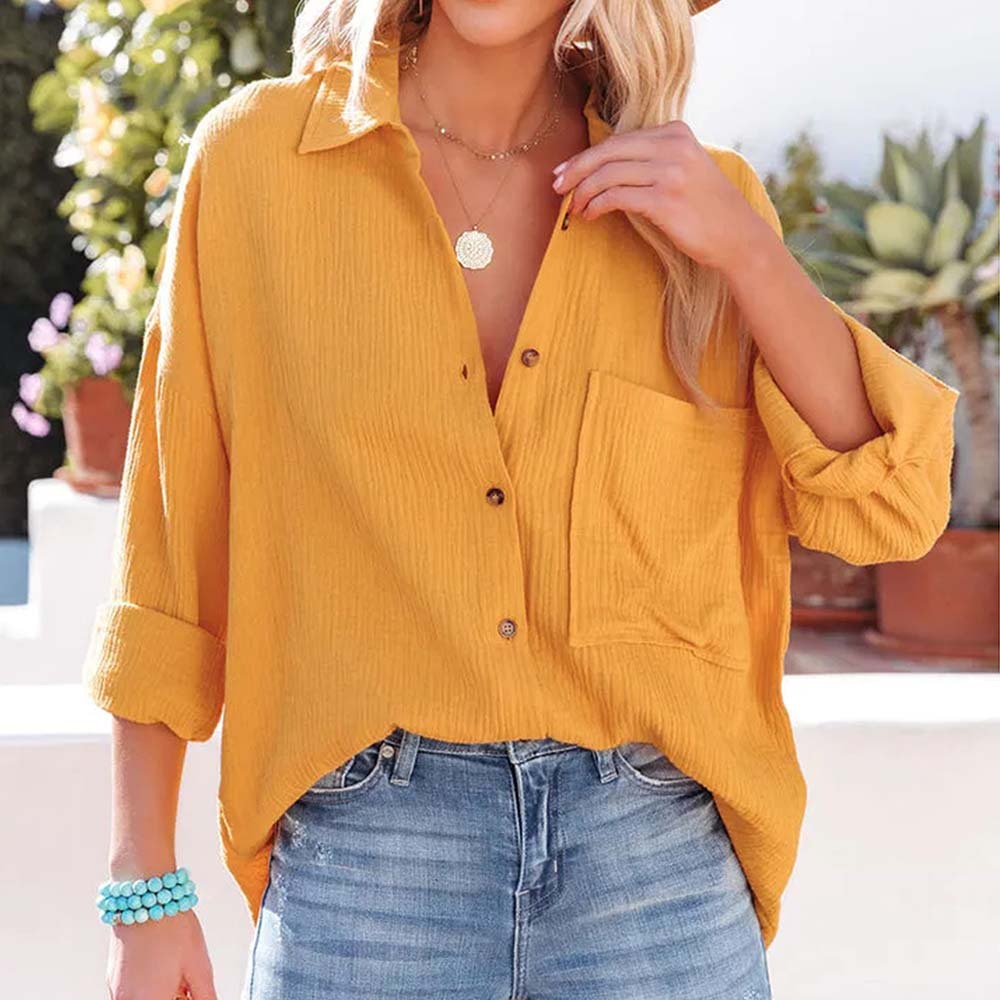 Women's casual lapel button down long sleeve shirt