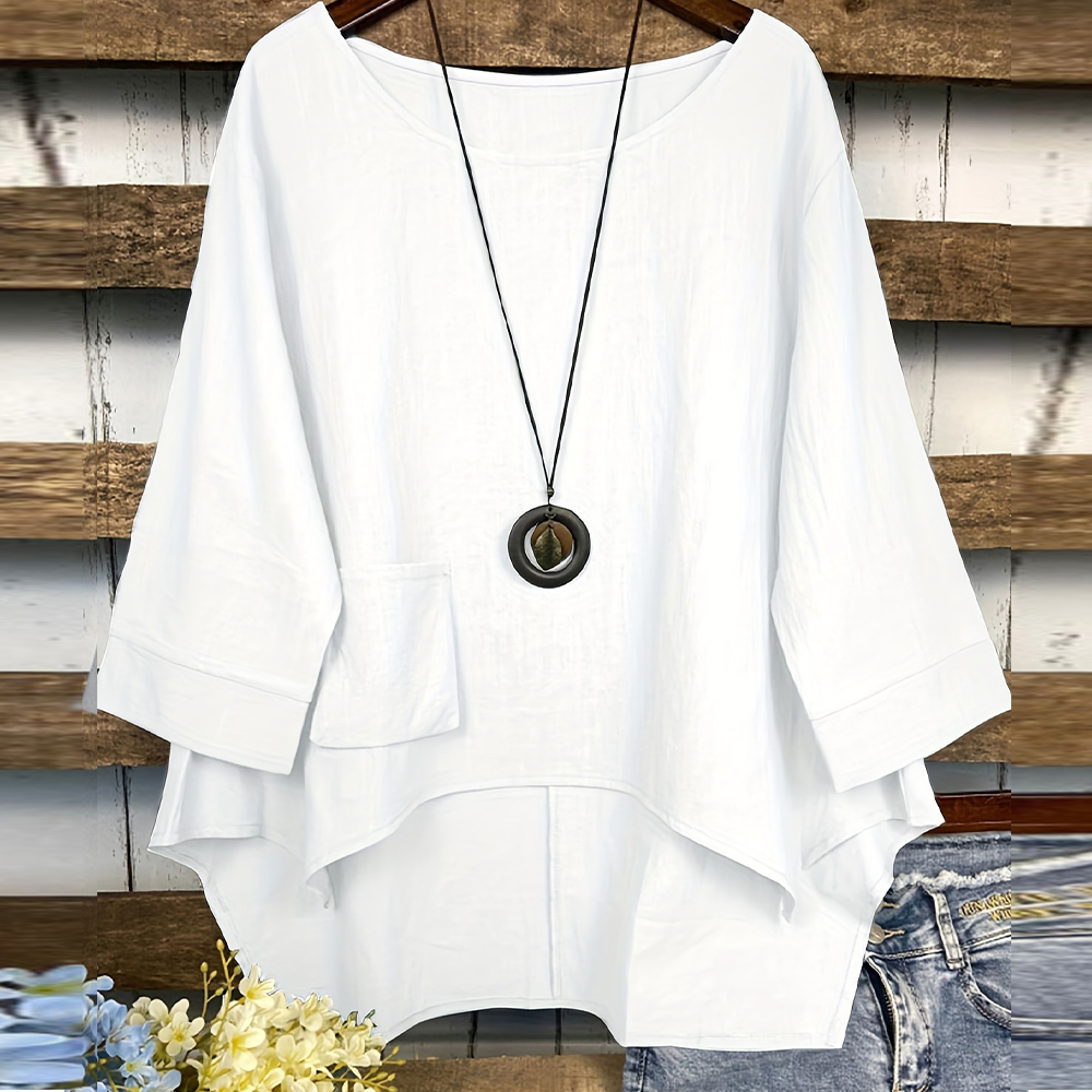 Summer Fashion Round Neck Irregular Pocket T-Shirt for Women