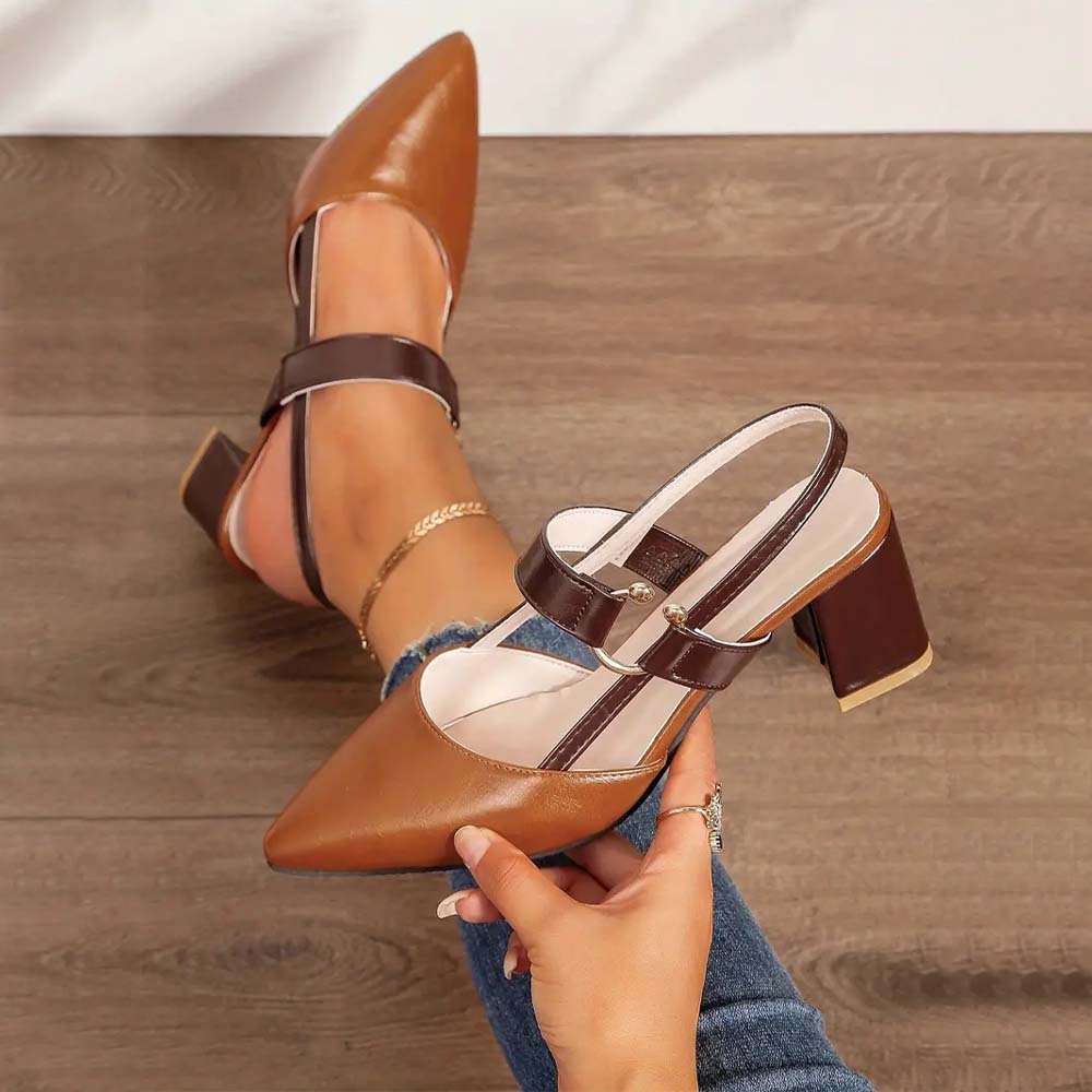  Hojanaranja Sandalias de tacón grueso de mujer con punta en punta de moda de verano