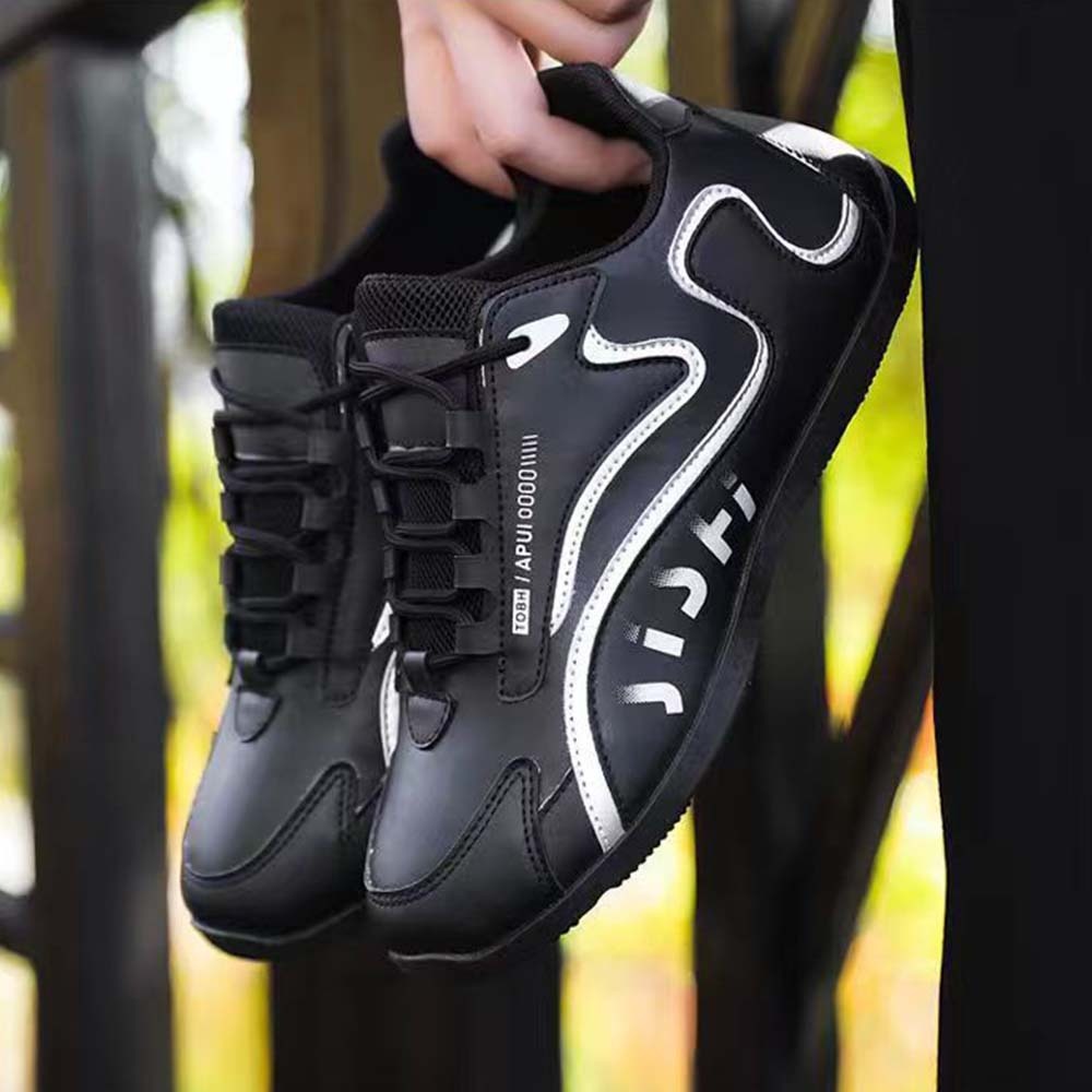 New men's leather lace-up color block sneakers