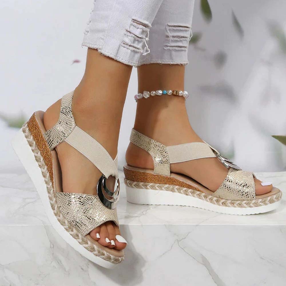 Sandalias de cuña romanas con punta abierta y suela gruesa para mujer