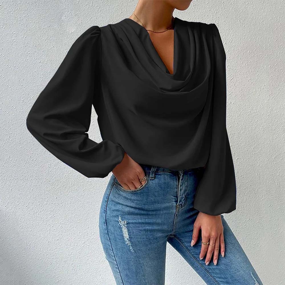 Camisa de gasa cómoda con mangas farol para mujer