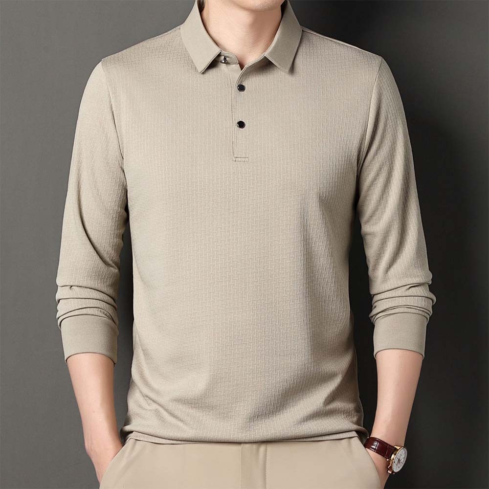 Smiledeer Fashionable Business Men's Long Sleeve Jacquard Polo Shirt