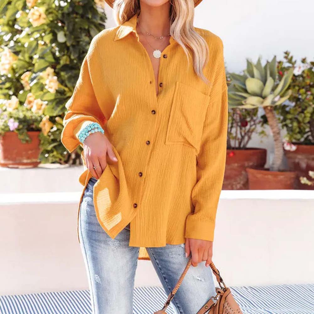 Women's casual lapel button down long sleeve shirt