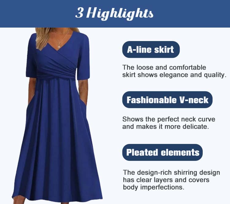 Hojanaranja Falda acampanada de manga corta con cuello en V, novedad de verano 2024