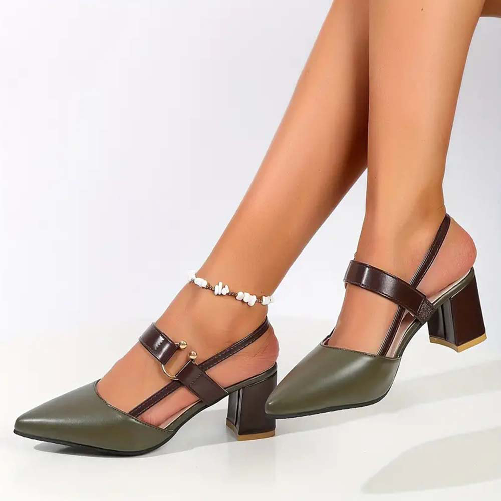  Hojanaranja Sandalias de tacón grueso de mujer con punta en punta de moda de verano