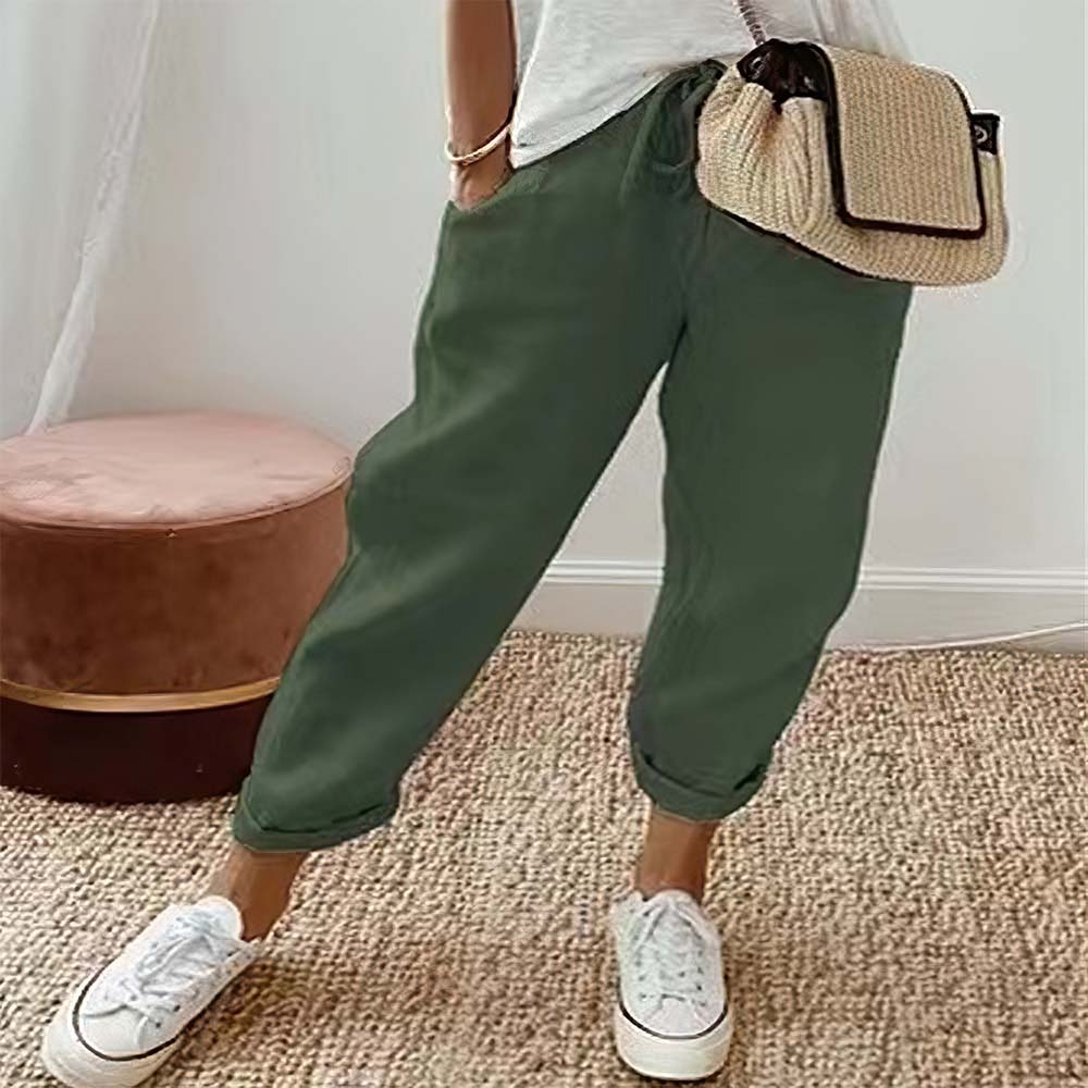 Women's solid color cotton and linen casual pants
